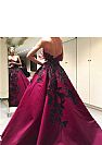 Burgundy Embroidered Satin Ball Gown Prom Dress