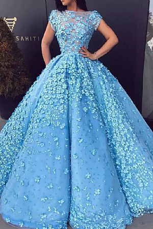 Floral Appliqued Ball Gown Evening Red Carpet Dresses
