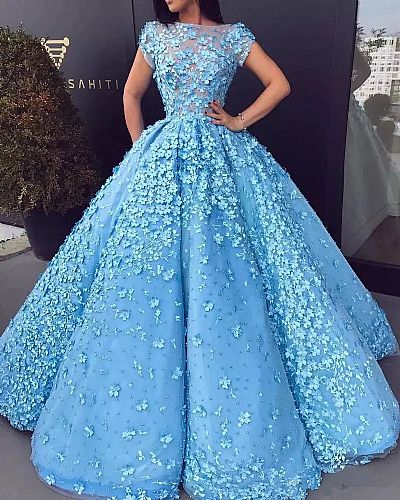 Floral Appliqued Ball Gown Evening Red Carpet Dresses
