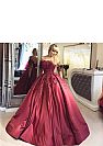 Wine Red Beading Appliqued Ball Gown Prom Dress