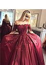 Wine Red Beading Appliqued Ball Gown Prom Dress