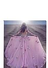 Designer Pink Flower Prom Dress with Detachable Train