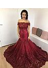 Off the Shoulder Red Sequined Evening Gowns