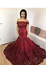 Off the Shoulder Red Sequined Evening Gowns