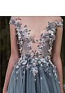 Designer Blue Gray Floral Appliqued Evening Gowns