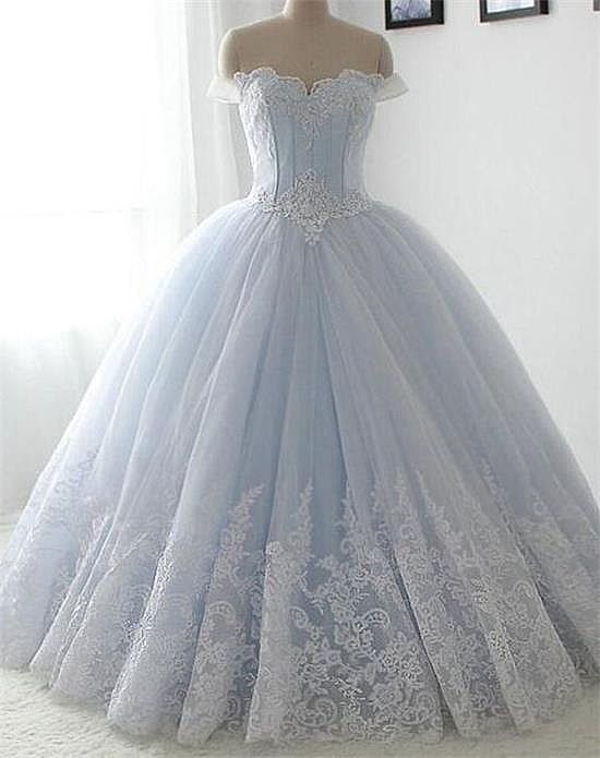 Light Blue Princess Appliqued Ball Gown ...