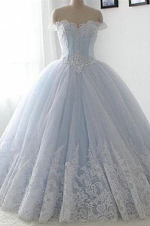 Light Blue Princess Appliqued Ball Gown Prom Dress