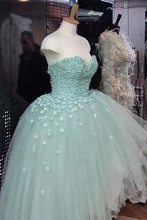 Mint Green Fluffy Hi Low Prom Dress