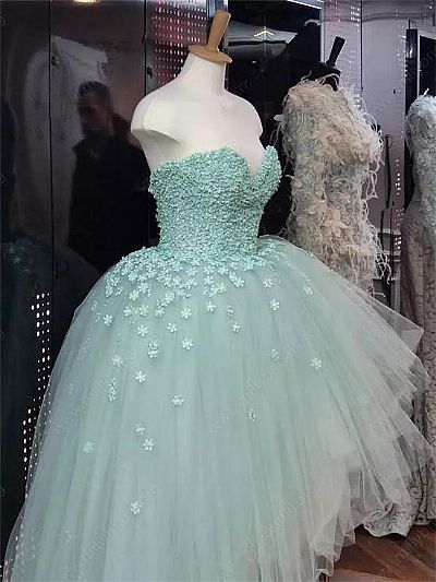 Mint Green Fluffy Hi Low Prom Dress