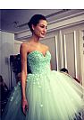 Mint Green Fluffy Hi Low Prom Dress