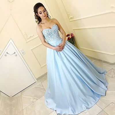 Light Blue Sweetheart Ball Gown Evening Dresses