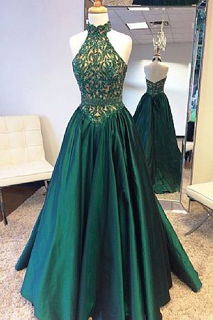 Sexy Hunter Green Evening Dress with Halter Neckline