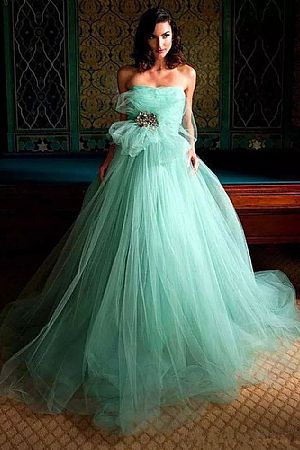 Strapless Mint Green Fluffy Tulle Prom Dresses