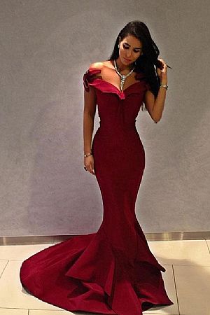 Sexy Red Mermaid Evening Dress with Ruffles