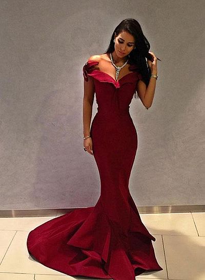 Sexy Red Mermaid Evening Dress with Ruffles