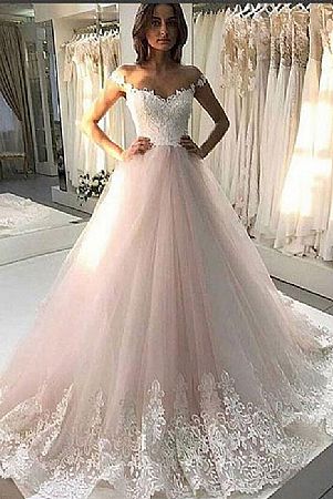 Sweet Blush Pink Evening Dress with White Appliques
