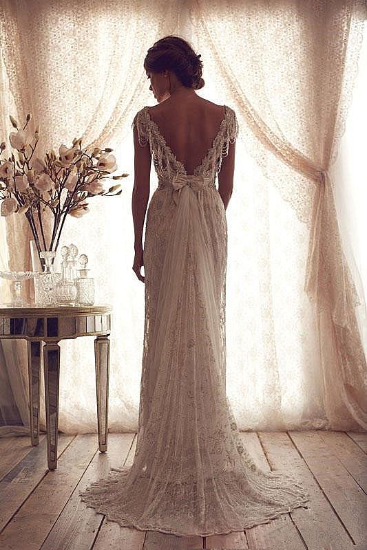Vintage Ivory Lace Wedding Dresses A-Line