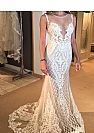 Embroidery Lace Wedding Dress with Removable Train