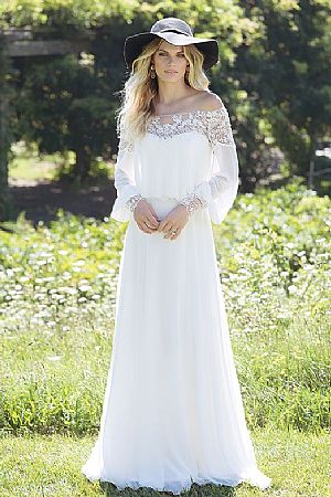 Summer Beach Wedding Dresses with Long Sleeves & Buttons