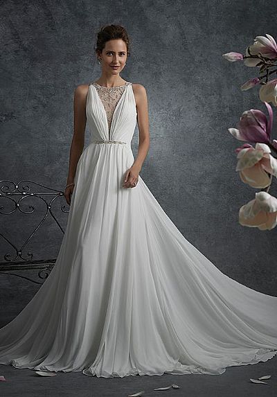 Illusion Chiffon Beaded A-Line Wedding Dresses