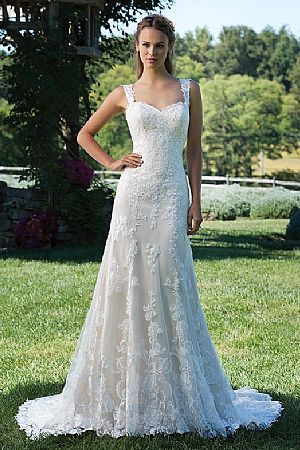 Modest Lace Appliqued Wedding Dress with Straps