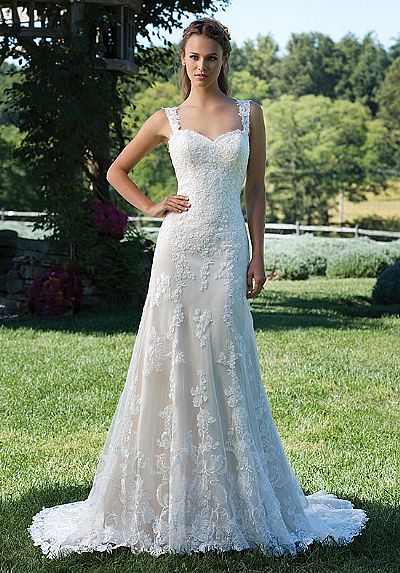 Modest Lace Appliqued Wedding Dress with Straps