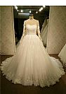 Long Sleeves Lace Wedding Gowns Sheer Back with Pearls