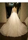 Long Sleeves Lace Wedding Gowns Sheer Back with Pearls