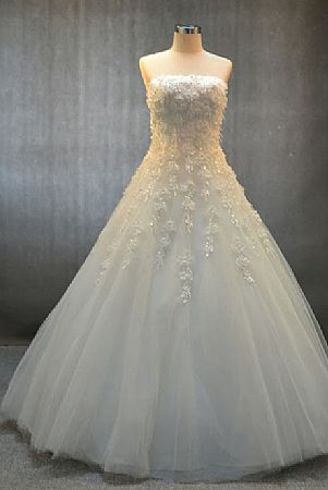 Strapless Beading Appliqued Wedding Gowns Lace Up