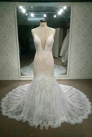 Sexy Backless Lace Wedding Dress with Plunging Neckline