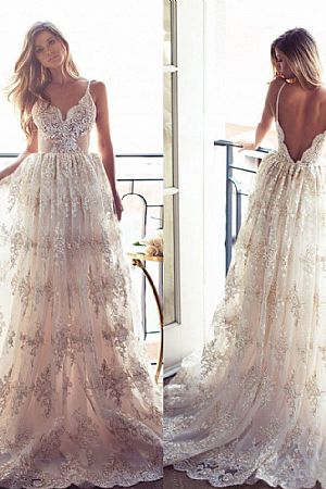 Boho Wedding Dresses with Spaghetti Straps Bridal Gowns