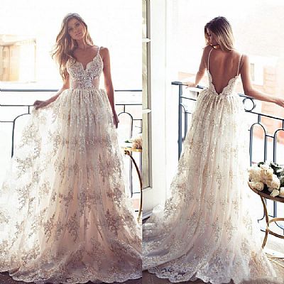 Boho Wedding Dresses with Spaghetti Straps Bridal Gowns