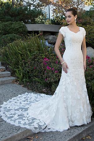 Short Sleeves Lace Mermaid Wedding Dress