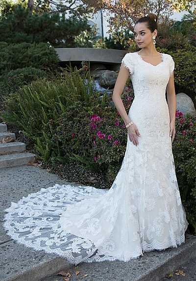 Short Sleeves Lace Mermaid Wedding Dress