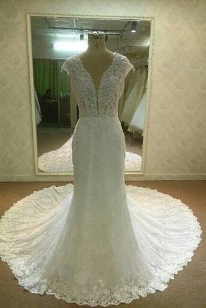 Amazing Lace Beaded Wedding Dresses with Plunging Neckline