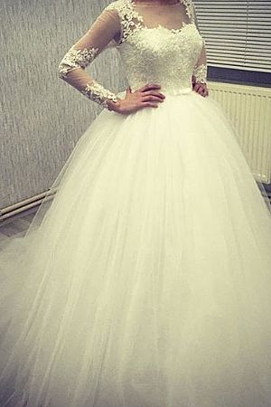 Fluffy Tulle Wedding Dresses with Sheer Long Sleeves