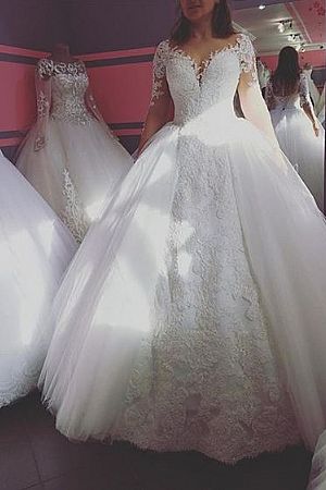 Gorgeous Satin Appliqued Ball Gown Wedding Dress