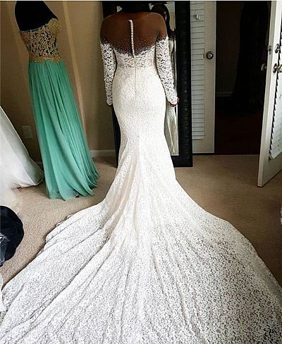 Sexy African Lace Beaded Wedding Dresses with Chapel Train