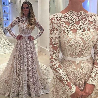 2017 Vintage Ivory Lace Wedding Dress with Belt