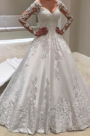 Classy Ball Gown Wedding Dresses with Embroidery Applique