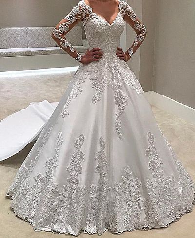 Classy Ball Gown Wedding Dresses with Embroidery Applique