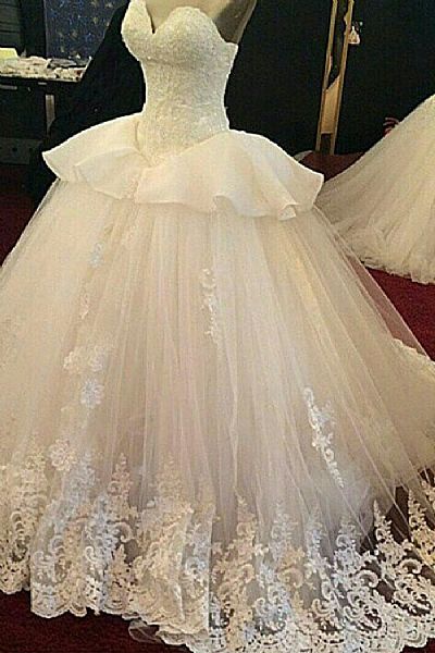 Princess Tulle Ball Gown Wedding Dresses with Peplum