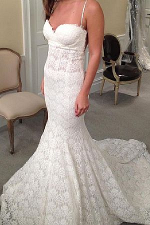 Slim Lace Mermaid Wedding Dress with Spaghetti Straps