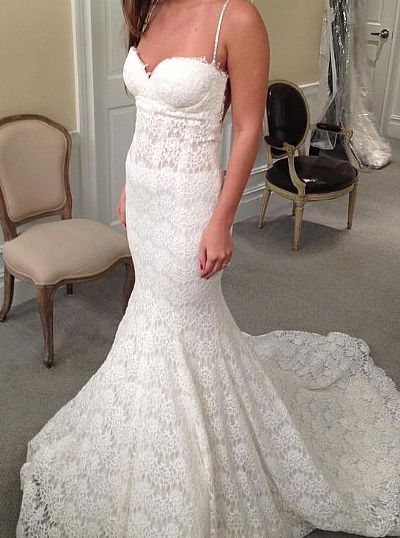 Slim Lace Mermaid Wedding Dress with Spaghetti Straps