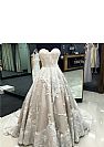 Gorgeous Champagne Appliqued Wedding Dress with Pleats