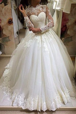 High Neck Lace Ball Gown Wedding Dresses