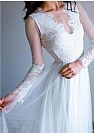 Illusion Puffy Beach Wedding Dresses with Plunging Neckline