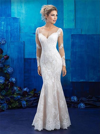 Illusion Lace Mermaid Wedding Dresses with Sweep Train