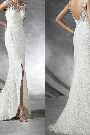 Designer Backless Wedding Dress with Front Split