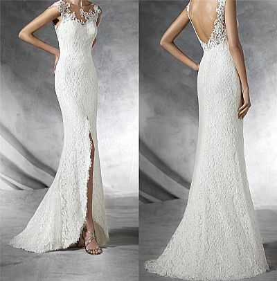 Designer Backless Wedding Dress with Front Split